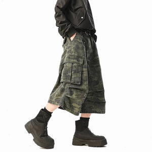 American Camouflage Multi-pocket Loose Cropped Shorts