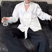 Load image into Gallery viewer, French V-neck Satin Loose Tie Shirt
