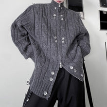Load image into Gallery viewer, Button Stand Collar Loose Sweater
