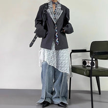 Load image into Gallery viewer, Lace-paneled Collar Striped Casual Suit Jacket
