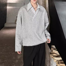 Load image into Gallery viewer, Faux Two-piece V-neck Striped Sweatshirt
