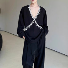 Load image into Gallery viewer, French V-neck Beaded Loose Shirt
