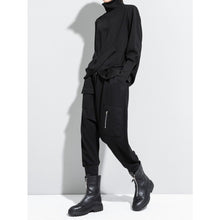 Load image into Gallery viewer, Women's Turtleneck Asymmetrical Wrap Front Paneled Long Sleeve T-shirt
