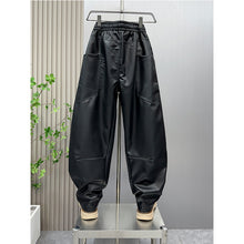 Load image into Gallery viewer, PU Loose Stitching Straight Harem Pants
