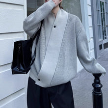 Load image into Gallery viewer, Retro Striped V-neck Diagonal Button Knit Cardigan
