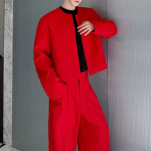 Load image into Gallery viewer, Collarless Short Jacket and Wide-leg Trousers Two-piece Set
