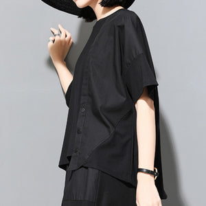 Panelled Loose Button T-shirt