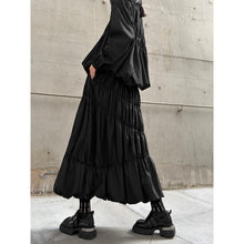 Load image into Gallery viewer, Women's Japanese Deconstructed Ruched Zip Up Top Tiered Maxi Skirt Two-piece Set

