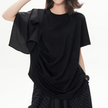 Load image into Gallery viewer, Women's Asymmetric Pleated Hem Draped T-shirt
