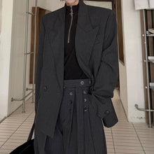 Load image into Gallery viewer, Pinstripe Ribbon Tape Accent Oversized Blazer Wide-leg Trousers Two-piece Set
