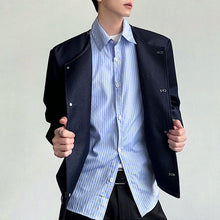 Load image into Gallery viewer, Striped Patchwork Shirt Collar Faux Two-piece Jacket
