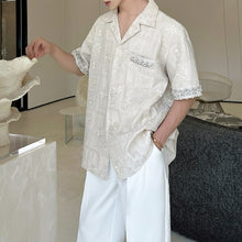 Load image into Gallery viewer, Jacquard Embroidered Cuban Collar Rhinestone Shirt
