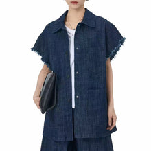 Load image into Gallery viewer, Square Neck Raw Edge Denim Vest Patchwork Jeans Two-Piece Set
