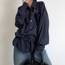 Load image into Gallery viewer, Casual Vertical Striped Loose Belted Shirt
