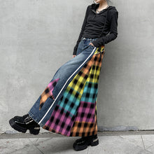 Load image into Gallery viewer, Paneled Contrast Plaid High-waist Denim Skirt

