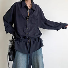 Load image into Gallery viewer, Casual Vertical Striped Loose Belted Shirt
