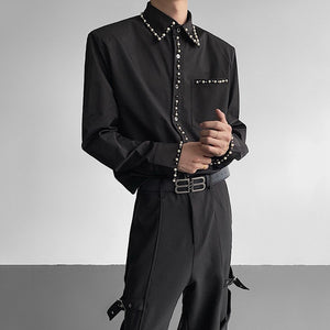 Pearl Embellished Shoulder Pad Shirt
