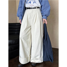 Load image into Gallery viewer, Cuffed Wide-leg Cotton High-rise Straight-leg Trousers
