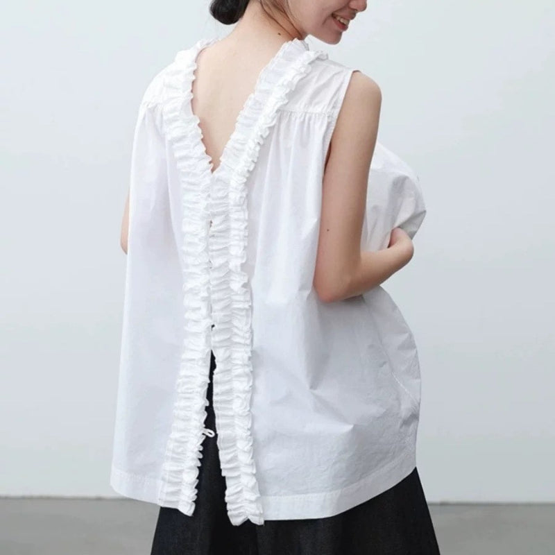 Petal Collar Sleeveless Reversible Shirt