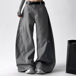 Vintage Embroidered Drape Loose Straight-leg Wide-leg Pants