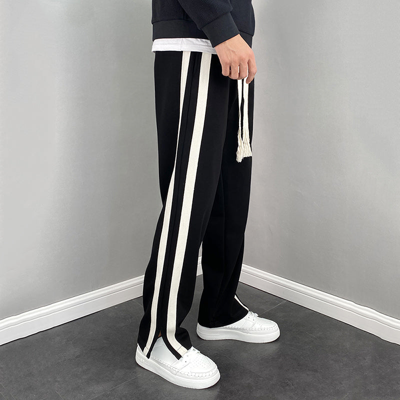 Thickened Striped Slit Wide-leg Straight Pants