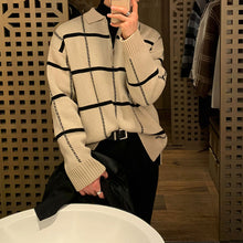 Load image into Gallery viewer, Retro Lapel Plaid Loose Casual Sweater
