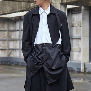 Mid-length Loose Blazer with Split Collar and Diagonal Zipper