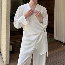 Load image into Gallery viewer, Silky Shiny Satin Tie Long-sleeved Shirt Casual Trousers Two-piece Suit
