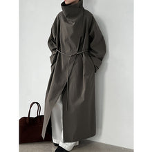 Load image into Gallery viewer, Stand-up Collar Retro Belted Mid-length Loose Coat
