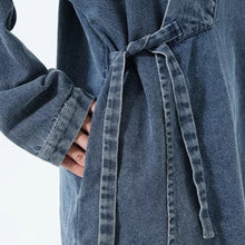 Load image into Gallery viewer, Vintage Washed Denim Cross Front Kimono Coat
