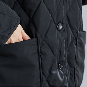 Loose Mid-length Diamond-patterned Coat
