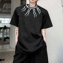 Load image into Gallery viewer, Hand-painted Print Beaded Loose Short-sleeved T-shirt
