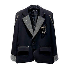 Load image into Gallery viewer, Shiny Rhinestone Chain Loose Shoulder Pad Jacket
