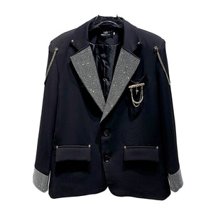 Shiny Rhinestone Chain Loose Shoulder Pad Jacket
