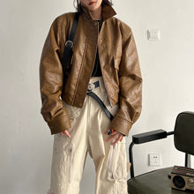 Load image into Gallery viewer, Short Vintage Leather Jacket
