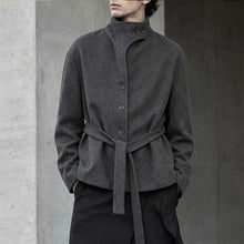 Load image into Gallery viewer, Stand-up Collar and Belted Waist Wool Coat
