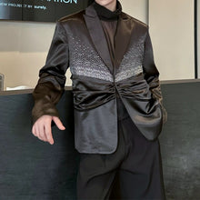 Load image into Gallery viewer, Rhinestone Embellished Satin Ruched Waist Lapel Blazer
