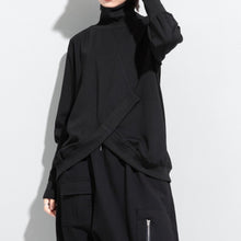 Load image into Gallery viewer, Women's Turtleneck Asymmetrical Wrap Front Paneled Long Sleeve T-shirt
