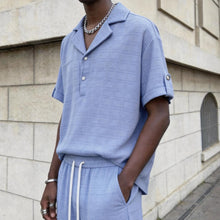 Load image into Gallery viewer, Textured Jacquard Collar Loose-Fit Shirt and Wide-Leg Casual Trousers Two-Piece Set
