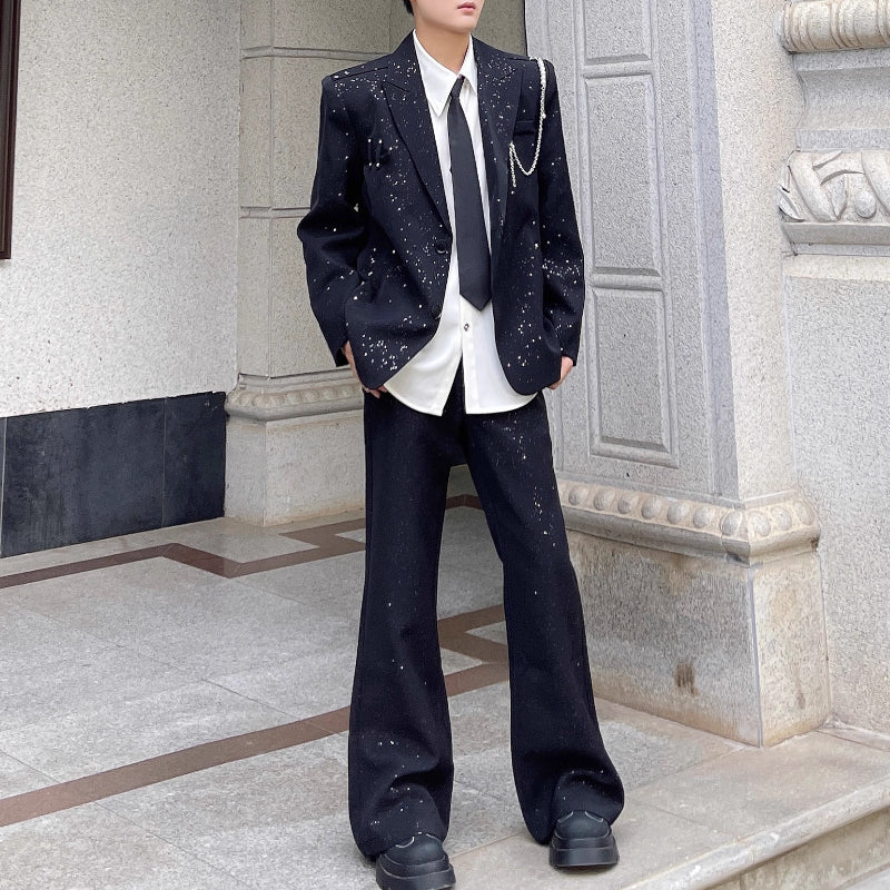 Gypsophila Pearl Necklace Jacket Flared Trousers Two-piece Set
