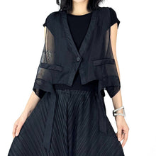 Load image into Gallery viewer, V-neck Gauze Vest Asymmetric Pleated Loose Curved Skirt
