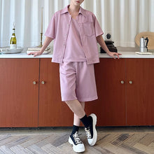 Load image into Gallery viewer, Summer Bright Silk Shirt Vest Shorts Three-piece Suit
