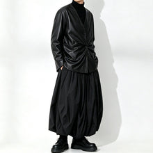 Load image into Gallery viewer, Japanese Loose Pleated V Neck PU Leather Jacket

