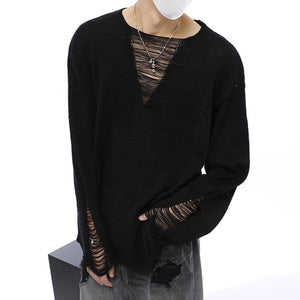 Destructive Style Long Sleeve Knitted Sweater
