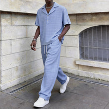 Load image into Gallery viewer, Textured Jacquard Collar Loose-Fit Shirt and Wide-Leg Casual Trousers Two-Piece Set
