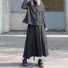 Load image into Gallery viewer, Loose Black Long-sleeved Shirt and Skirt Two-piece Suit
