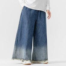 Load image into Gallery viewer, Japanese Retro Denim Gradient Color Raw Edge Wide Leg Pants
