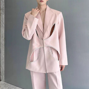 Pearl-embellished Hollow Suit Jacket Straight-leg Trousers Two-piece Suit