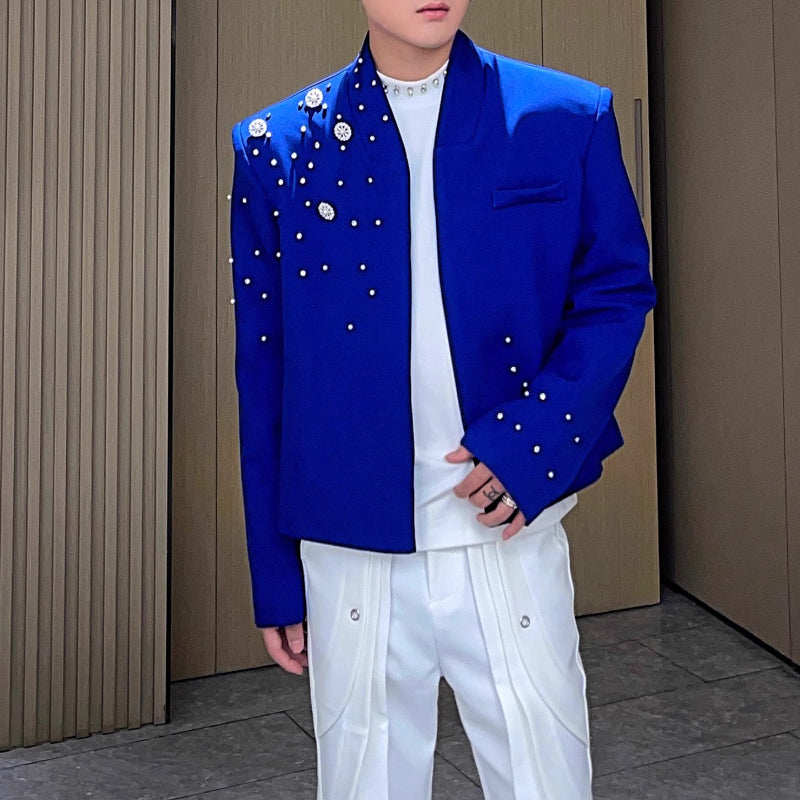 Heavily Beaded Diamond-encrusted Collarless Suit Jacket