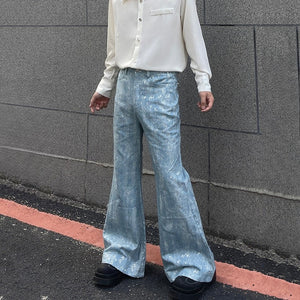 Sequined Distressed Washed Casual Flared Pants